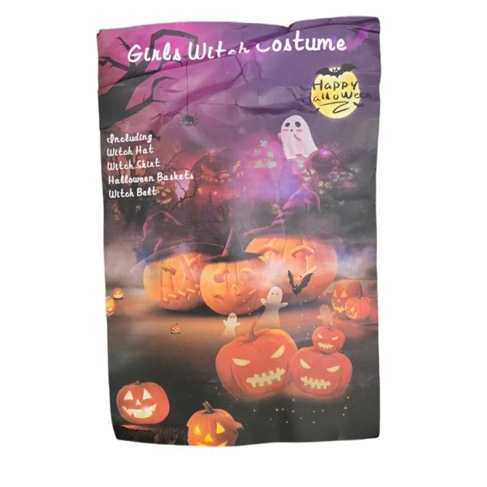 Girls Witch Costume Halloween‎ Outfit Dress Hat Broom Mask Small (120-130cm)